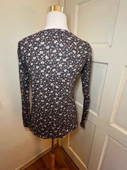 Amber Moon Revival: Navy Floral Henley Thermal