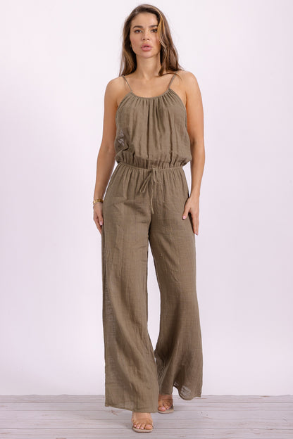 Olive Cotton Jumpsuit