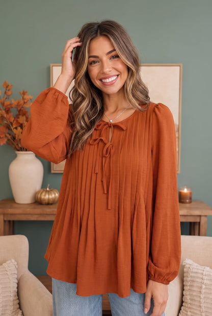 Apple Cider Tie Neck Blouse