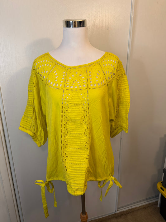 Amber Moon Revival: 100% Cotton Yellow Eyelet Blouse