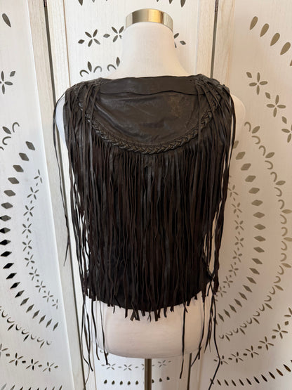 Vintage 2000s True Religion Brown Leather Fringe Vest