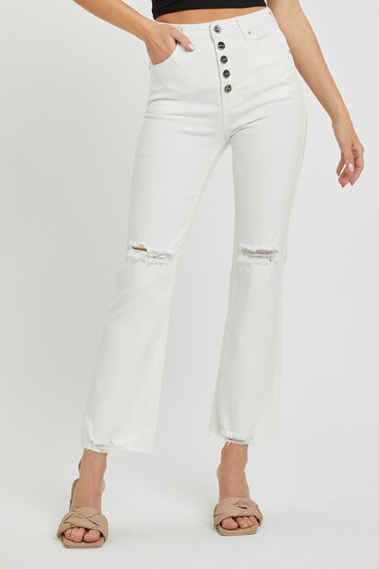 Renna Button Fly White Jeans