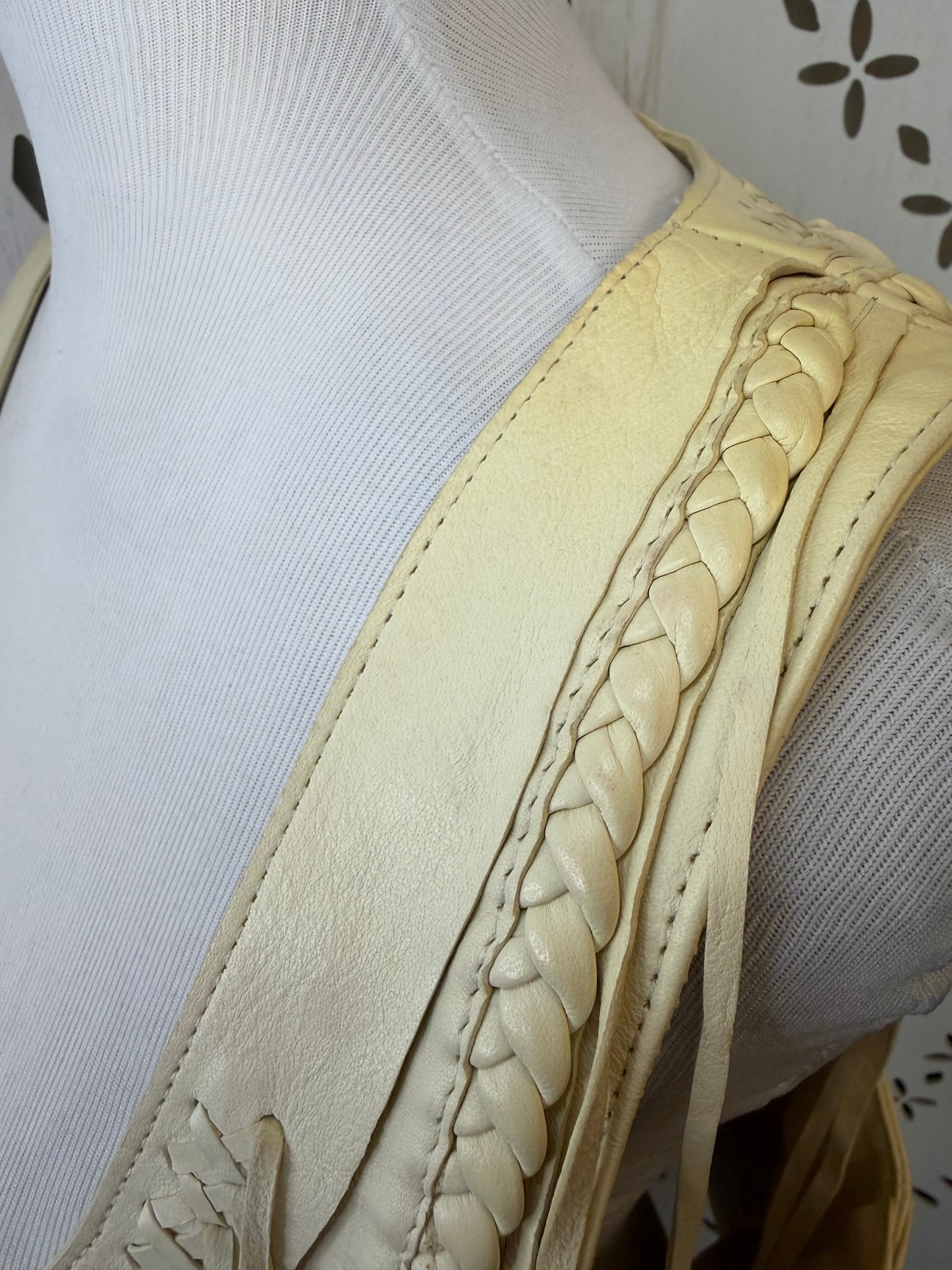 Rare Vintage Y2K True Religion Cream Leather Fringe Vest
