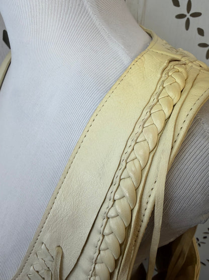 Rare Vintage Y2K True Religion Cream Leather Fringe Vest