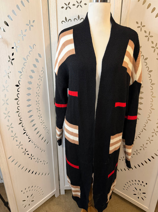 Amber Moon Revival: NWT Heavyweight Striped Colorblocked Long Cardigan Sweater