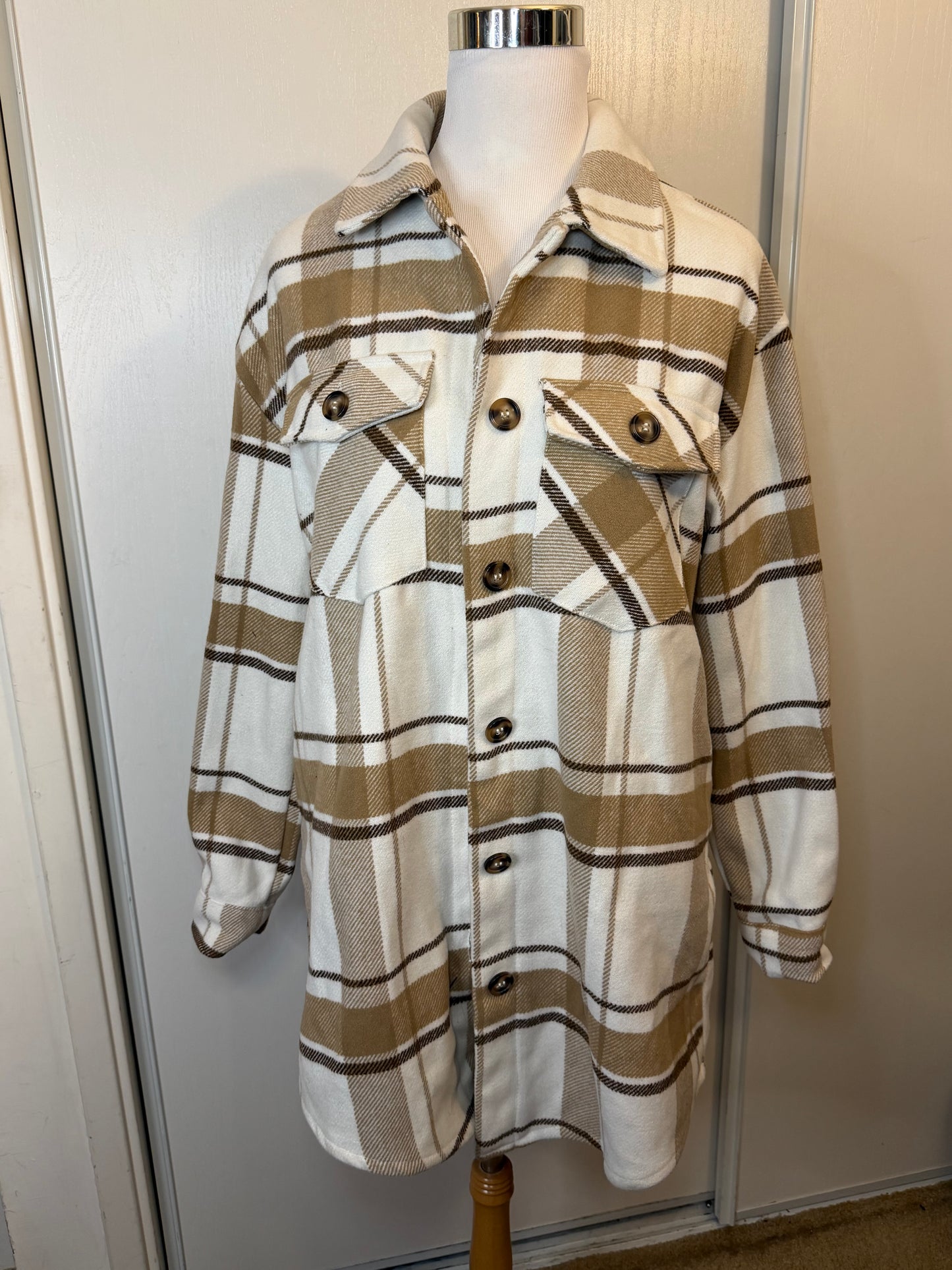 Amber Moon Revival: Oversized Brown and White Plaid Shacket
