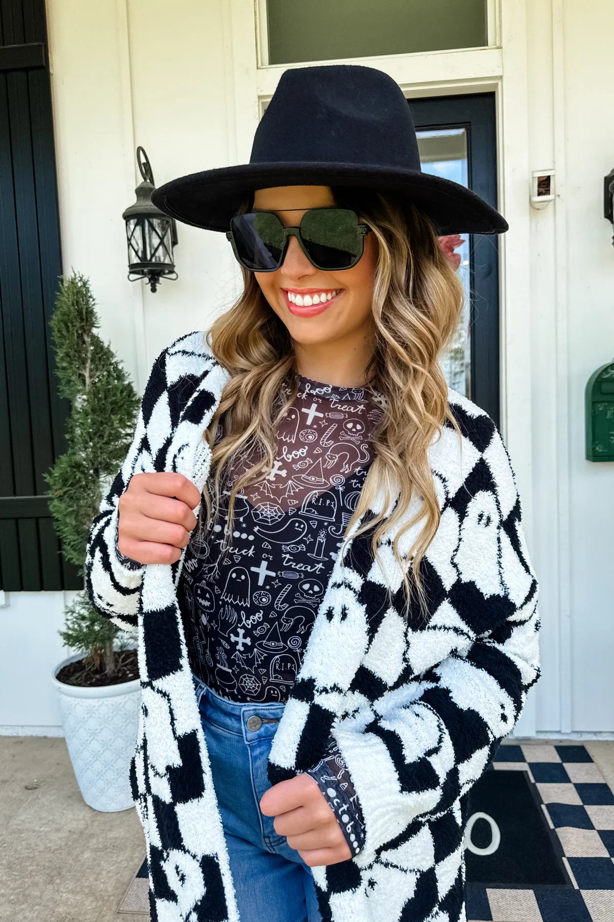 Checker Ghost Cloud Cardigan