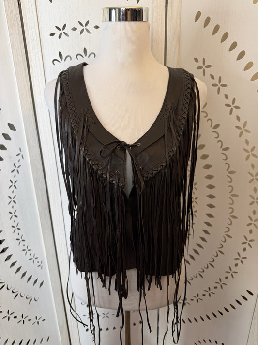 Vintage 2000s True Religion Brown Leather Fringe Vest