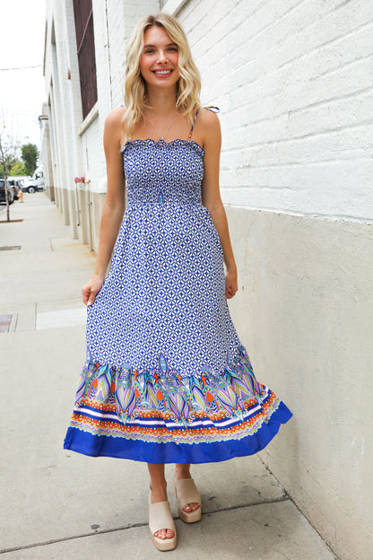 Navy Boho Print Dress