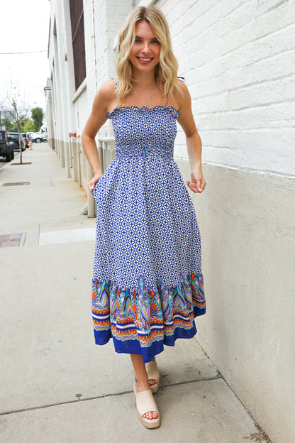 Navy Boho Print Dress
