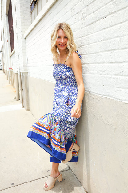 Navy Boho Print Dress