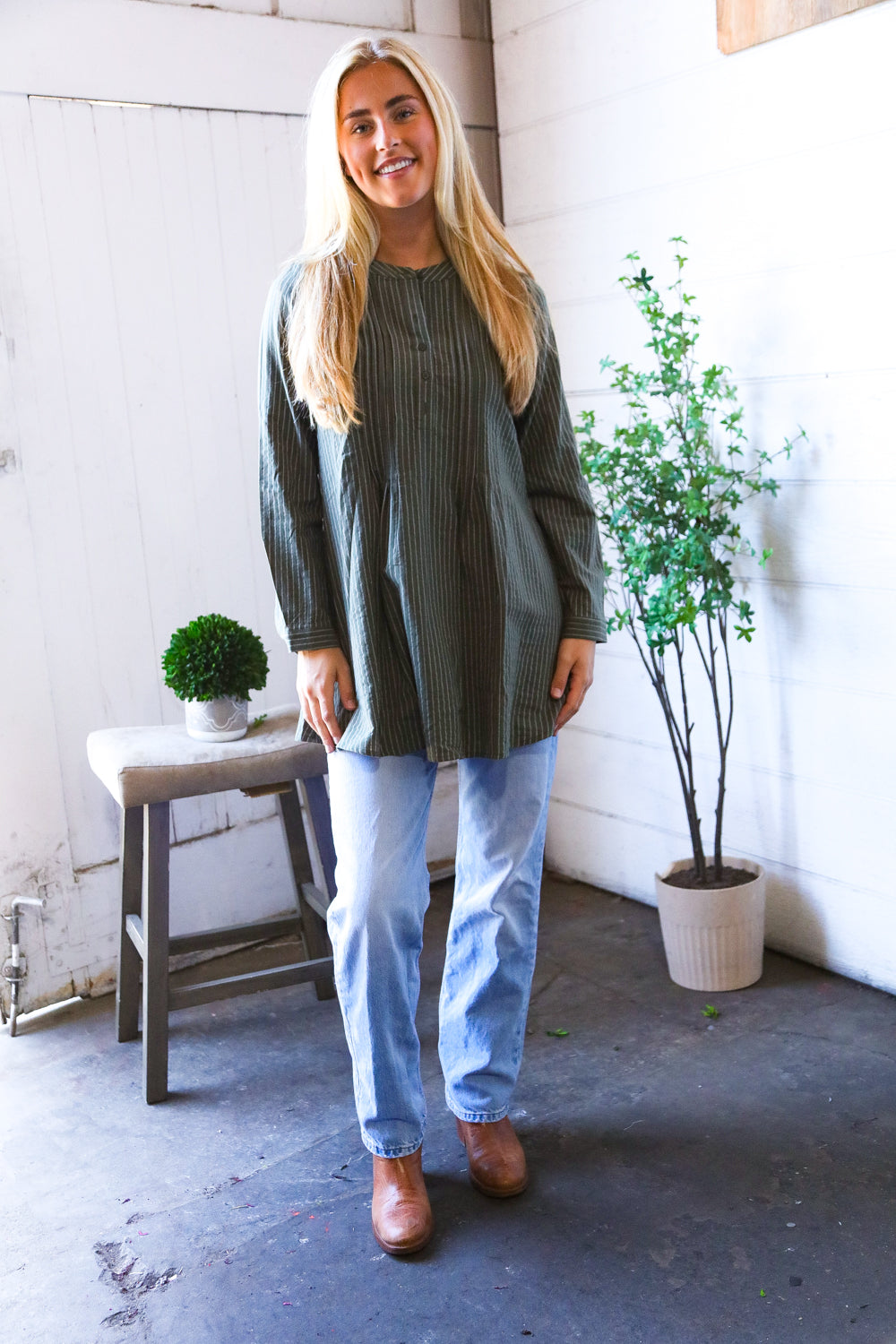 Olive Pinstripe Tunic