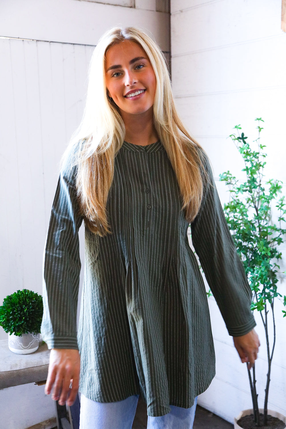 Olive Pinstripe Tunic