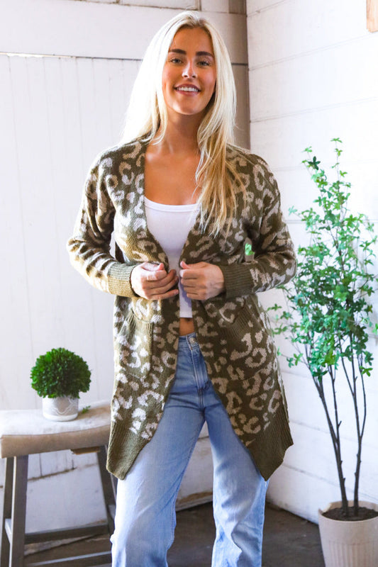Leopard Olive Cardigan