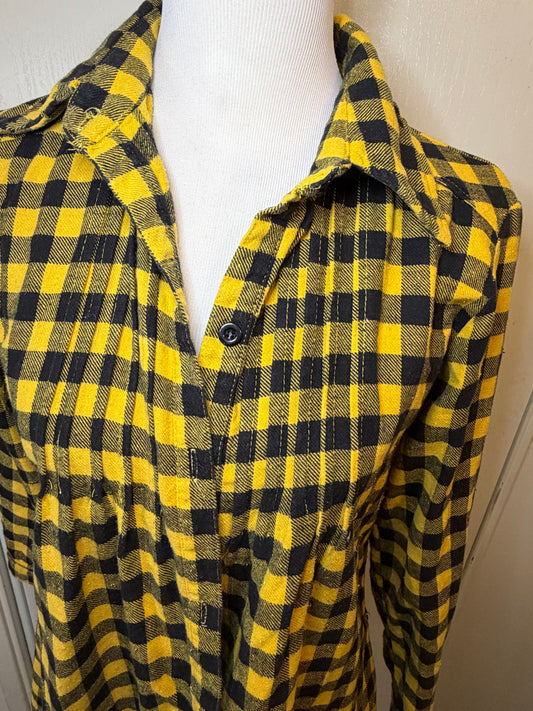 Amber Moon Revival: Yellow and Black Plaid Flannel Tunic - 100% Cotton