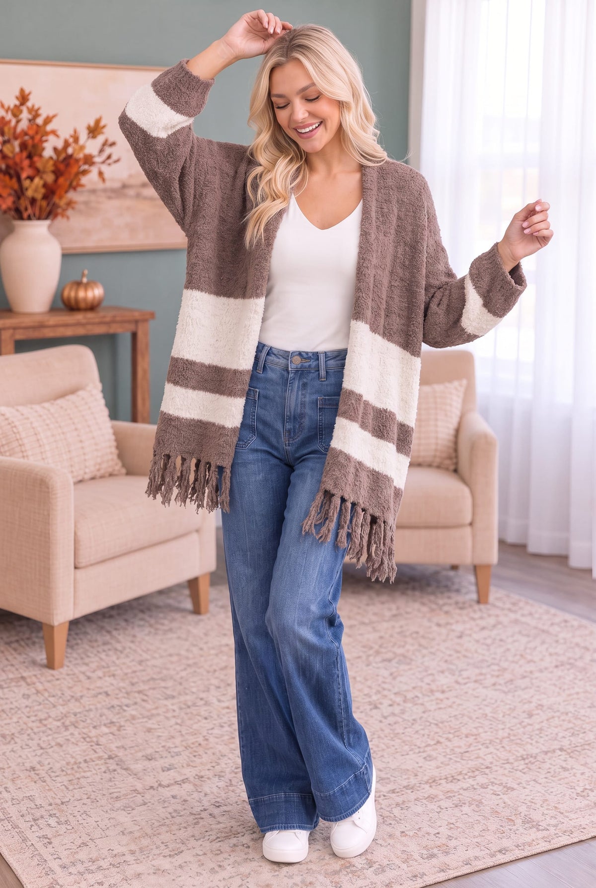 Fringe Cardigan in Mocha