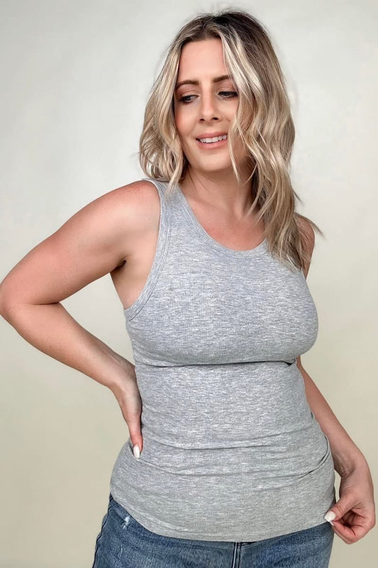 Amber Moon Revival: Built in Bra Grey Tank