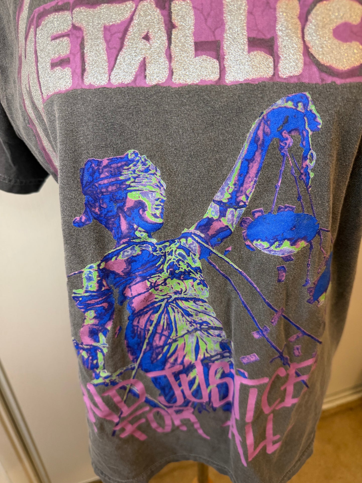 Amber Moon Revival: 100% Cotton Women's Grey/Purple Metallica "...And Justice For All" Tee