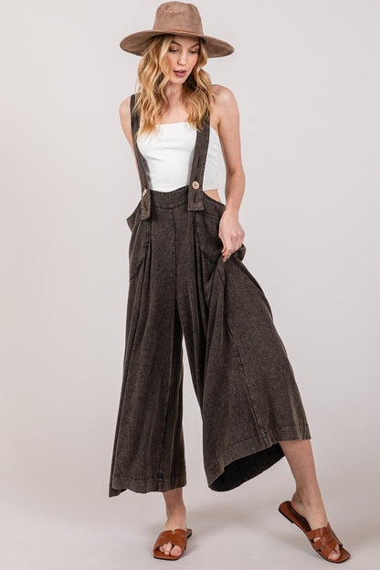 Fig Wide Strap Suspender Overalls