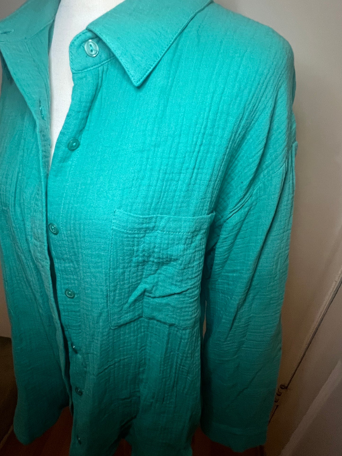 Amber Moon Revival: Green Gauze Cotton Top