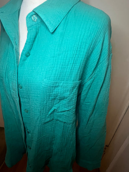 Amber Moon Revival: Green Gauze Cotton Top