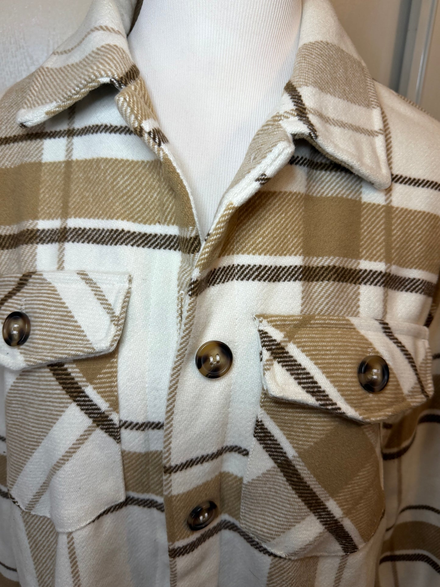 Amber Moon Revival: Oversized Brown and White Plaid Shacket