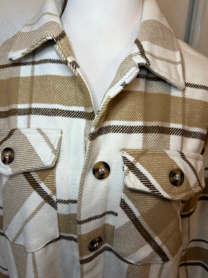 Amber Moon Revival: Oversized Brown and White Plaid Shacket