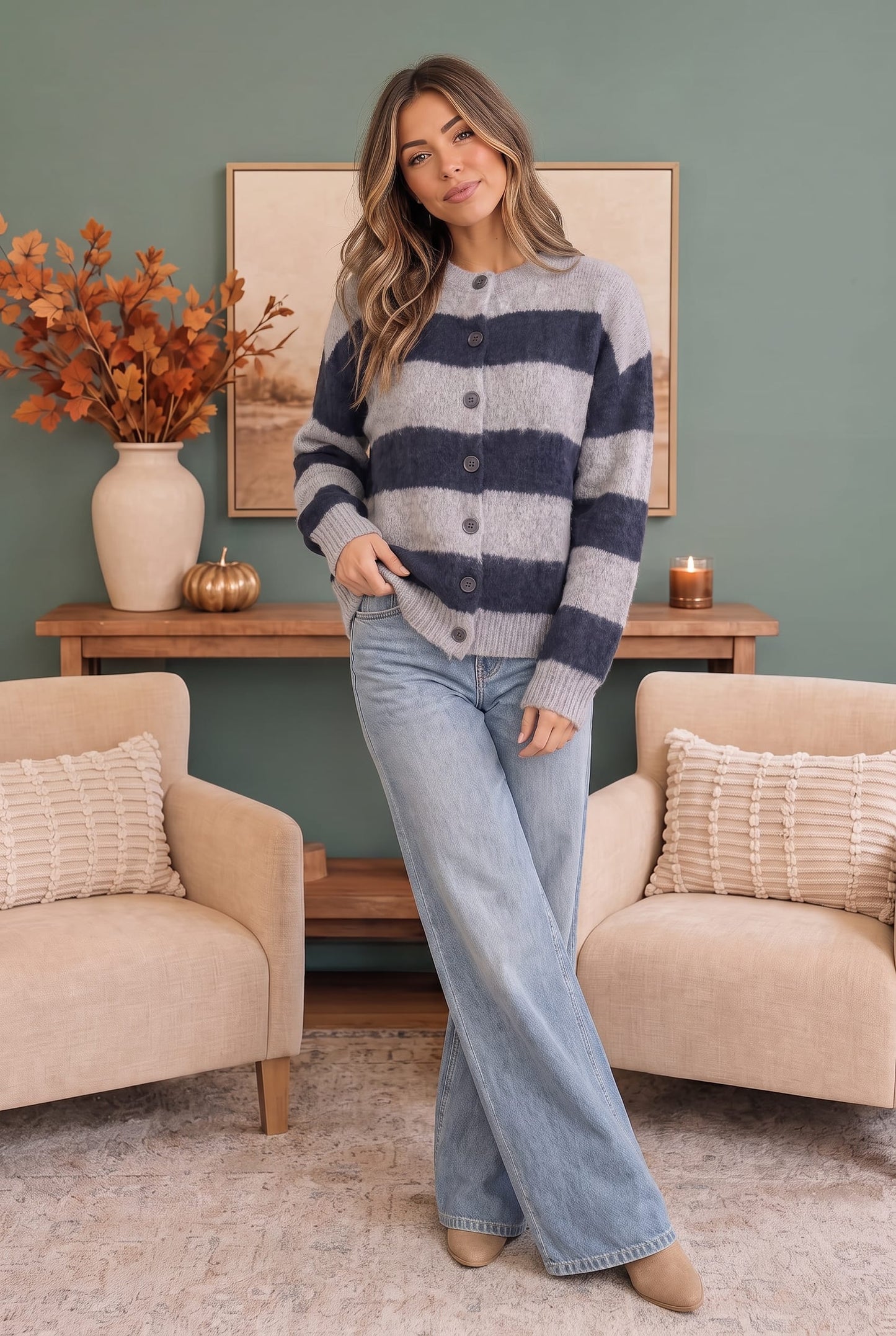Striped Fuzzy Cardigan