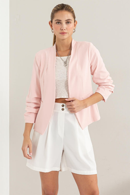 Blush Ruched Sleeve Blazer