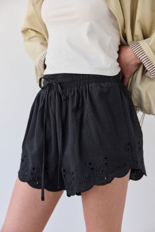 Black Scalloped Eyelet Shorts