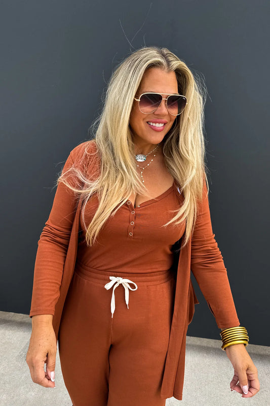 Rust Jumpsuit + Cardi Set