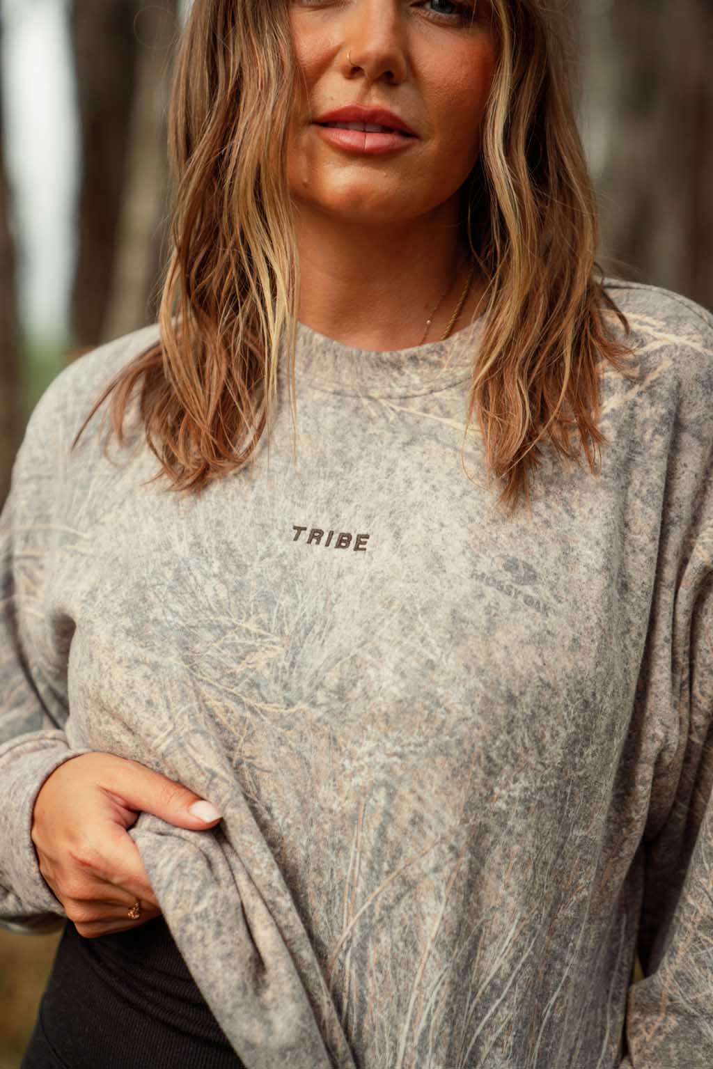 Amber Moon Revival: Tribe Kelley Brush Camo Crewneck Sweatshirt
