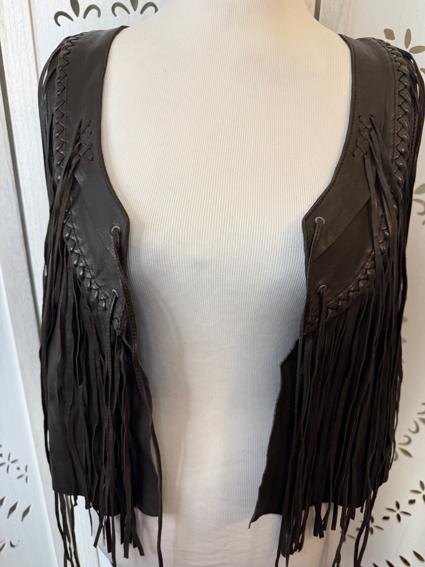 Vintage 2000s True Religion Brown Leather Fringe Vest