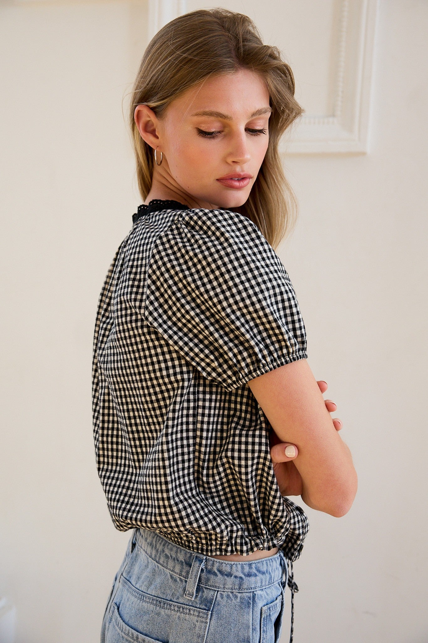 Floral Embroidered Gingham Blouse
