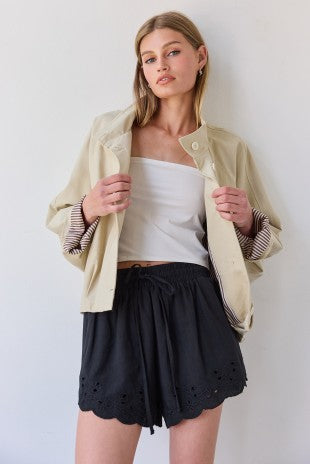 Black Scalloped Eyelet Shorts