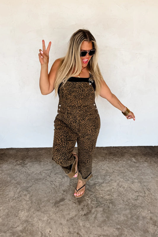 PREORDER: Cheetah Denim Overalls