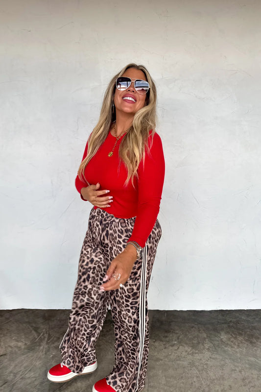 PREORDER: Haddie Silky Leopard Wide Leg Pants