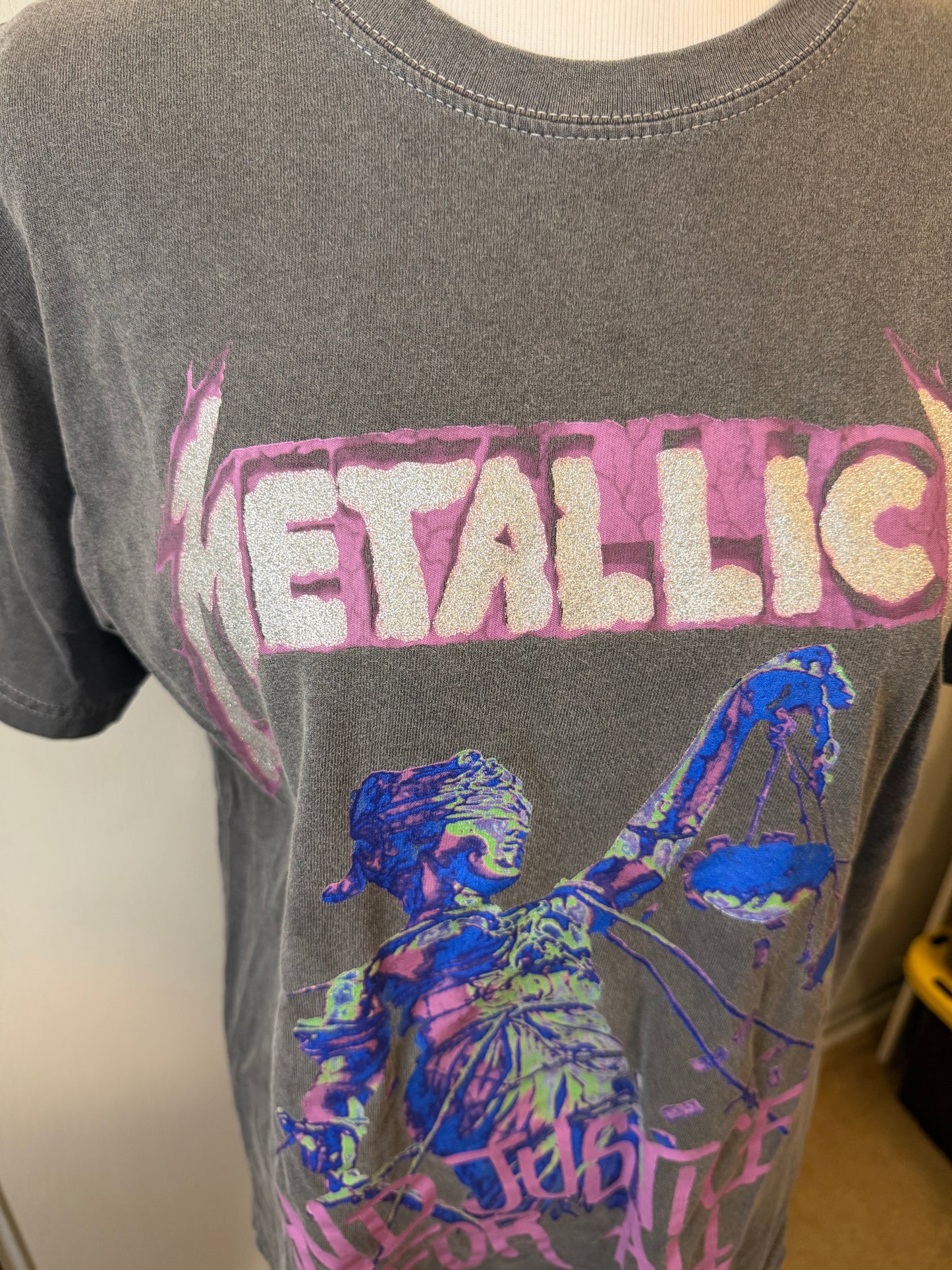 Amber Moon Revival: 100% Cotton Women's Grey/Purple Metallica "...And Justice For All" Tee