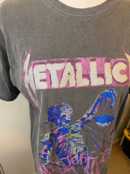 Amber Moon Revival: 100% Cotton Women's Grey/Purple Metallica "...And Justice For All" Tee