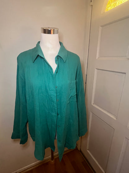 Amber Moon Revival: Green Gauze Cotton Top