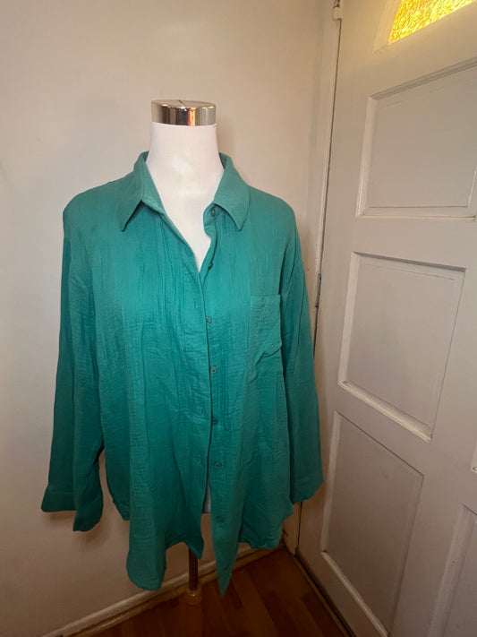 Amber Moon Revival: Green Gauze Cotton Top