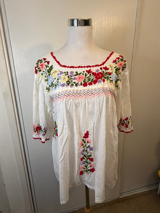 Amber Moon Revival: White Floral Embroidered Mexican Blouse