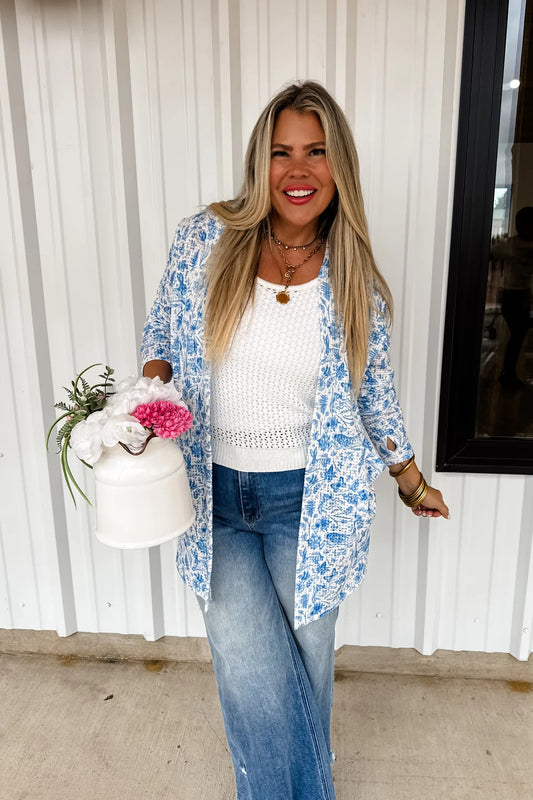 French Blue Floral Cardigan