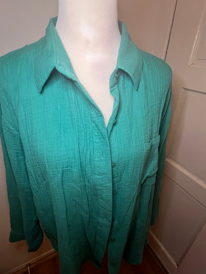 Amber Moon Revival: Green Gauze Cotton Top