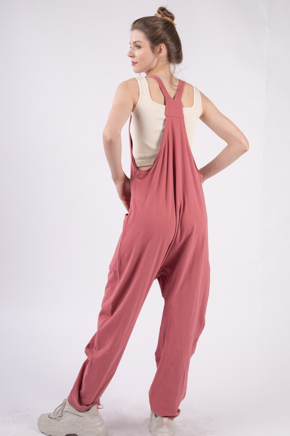 Plunge Sleeveless Jumpsuit in Brick