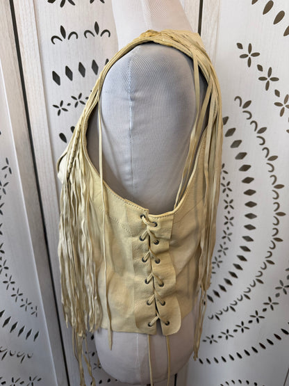 Rare Vintage Y2K True Religion Cream Leather Fringe Vest
