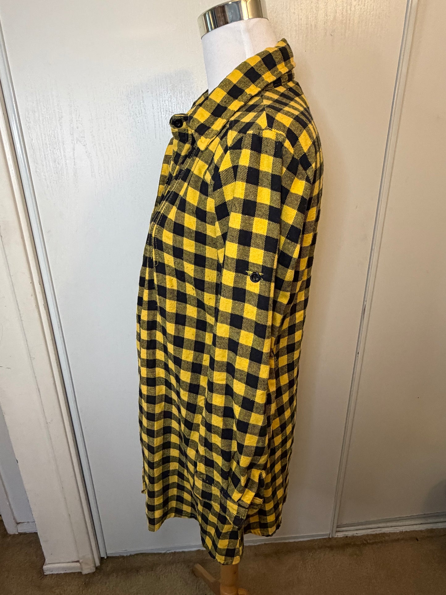 Amber Moon Revival: Yellow and Black Plaid Flannel Tunic - 100% Cotton