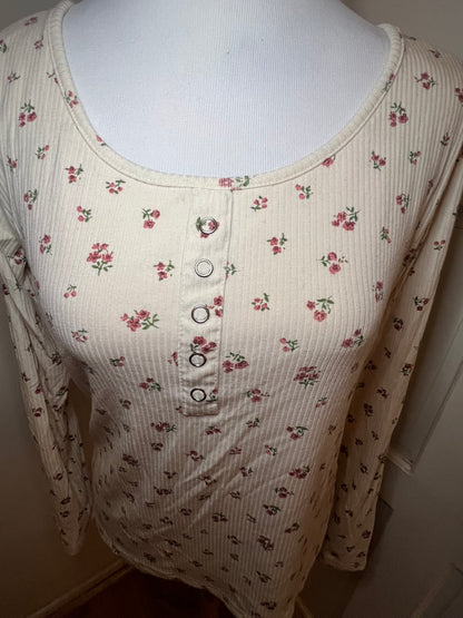 Amber Moon Revival: Built in Bra Pink Floral Thermal Top