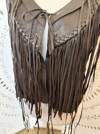 Vintage 2000s True Religion Brown Leather Fringe Vest