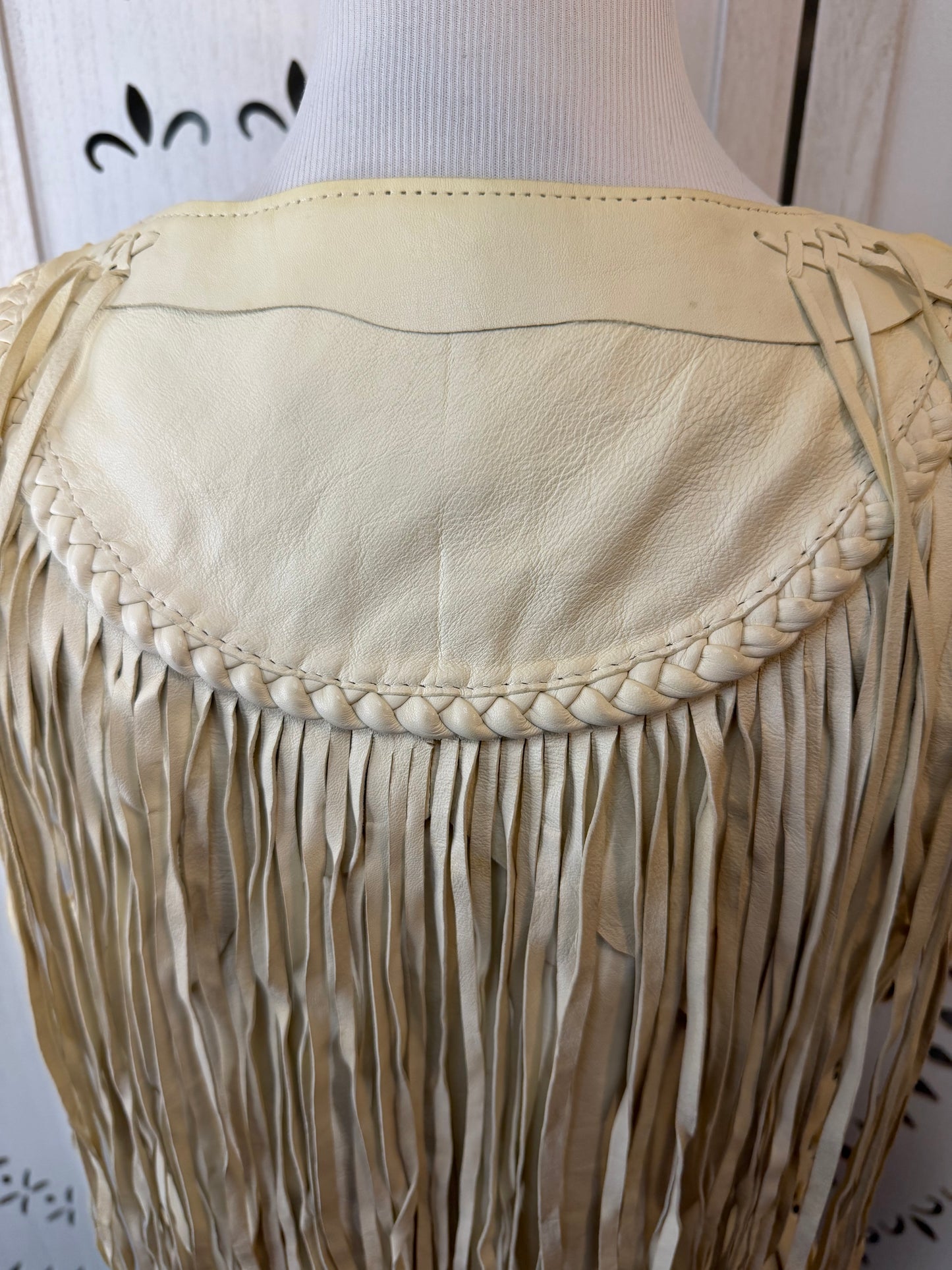 Rare Vintage Y2K True Religion Cream Leather Fringe Vest